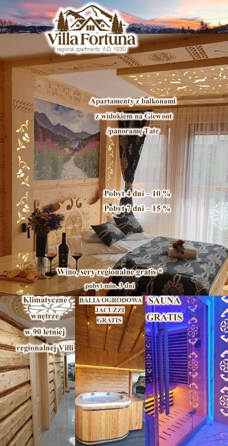 Villa Fortuna - Regionalne Apartamenty & Spa - Sauna, Grill, Jacuzzi Z Widokiem Na Tatry زاكوباني المظهر الخارجي الصورة